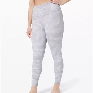 Lululemon white/gray camo leggings. 28’ length. Sz 8. Worn once.